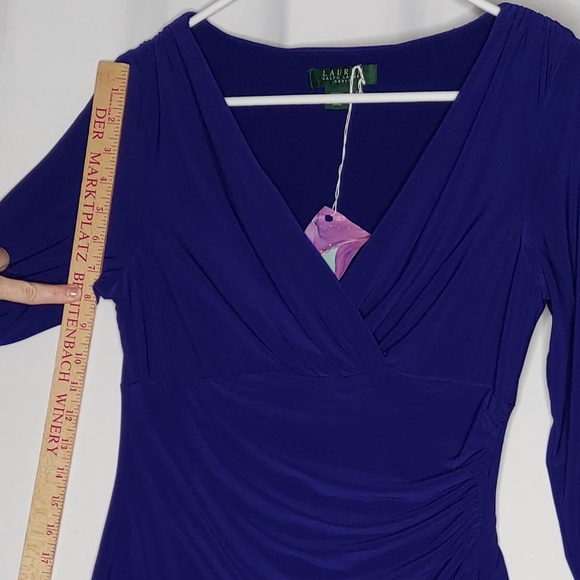 Lauren Ralph Lauren Vtg Dress Women 6 Purple Stretch Empire Vneck Wiggle Stretch - Picture 7 of 11